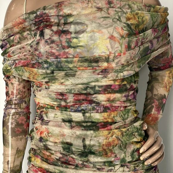 Aliava Women’s Hayley Off-Shoulder Floral Mesh Midi Dress Size S Multicolor - Picture 10 of 11